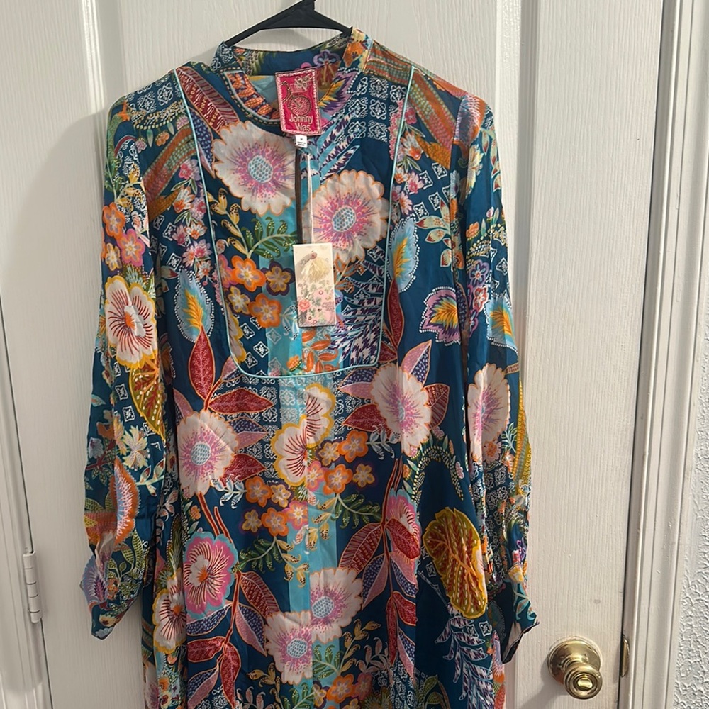 JOHNNY WAS WILD IMANA DRESS (SLIP), Multicolor Floral Long Sleeve. Two Pieces - Picture 8 of 15